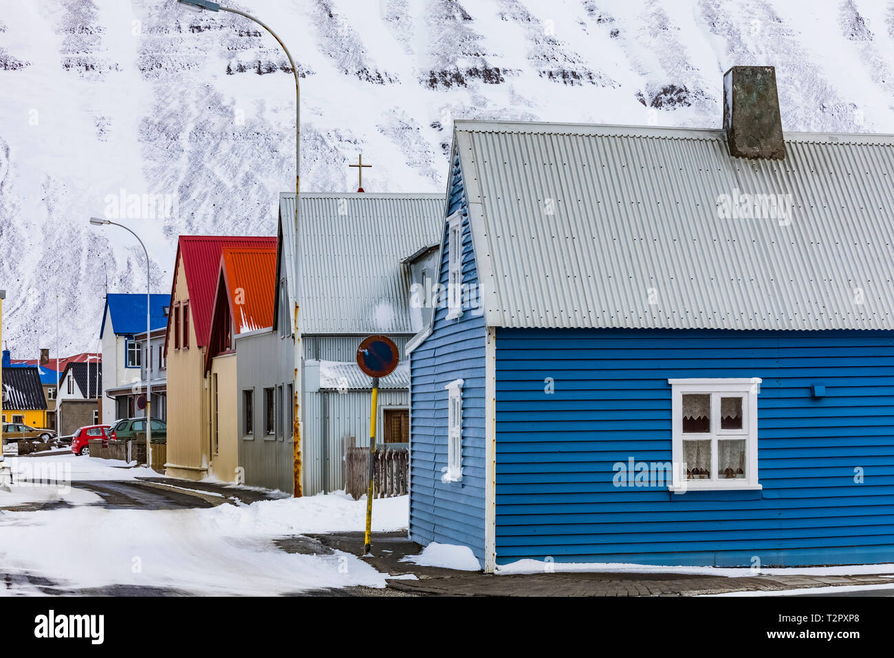 Houses in Ísafjörður, located along the large fjord known as