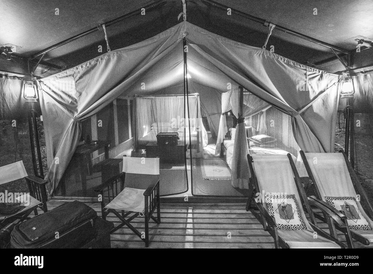 A luxurious tent cabin in Maasai Mara National Reserve, Kenya Stock Photo