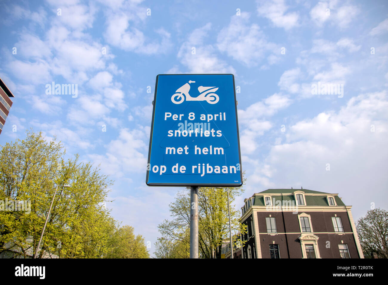 Sign Warning For The New Law For Mopeds At Amsterdam The Netherlands