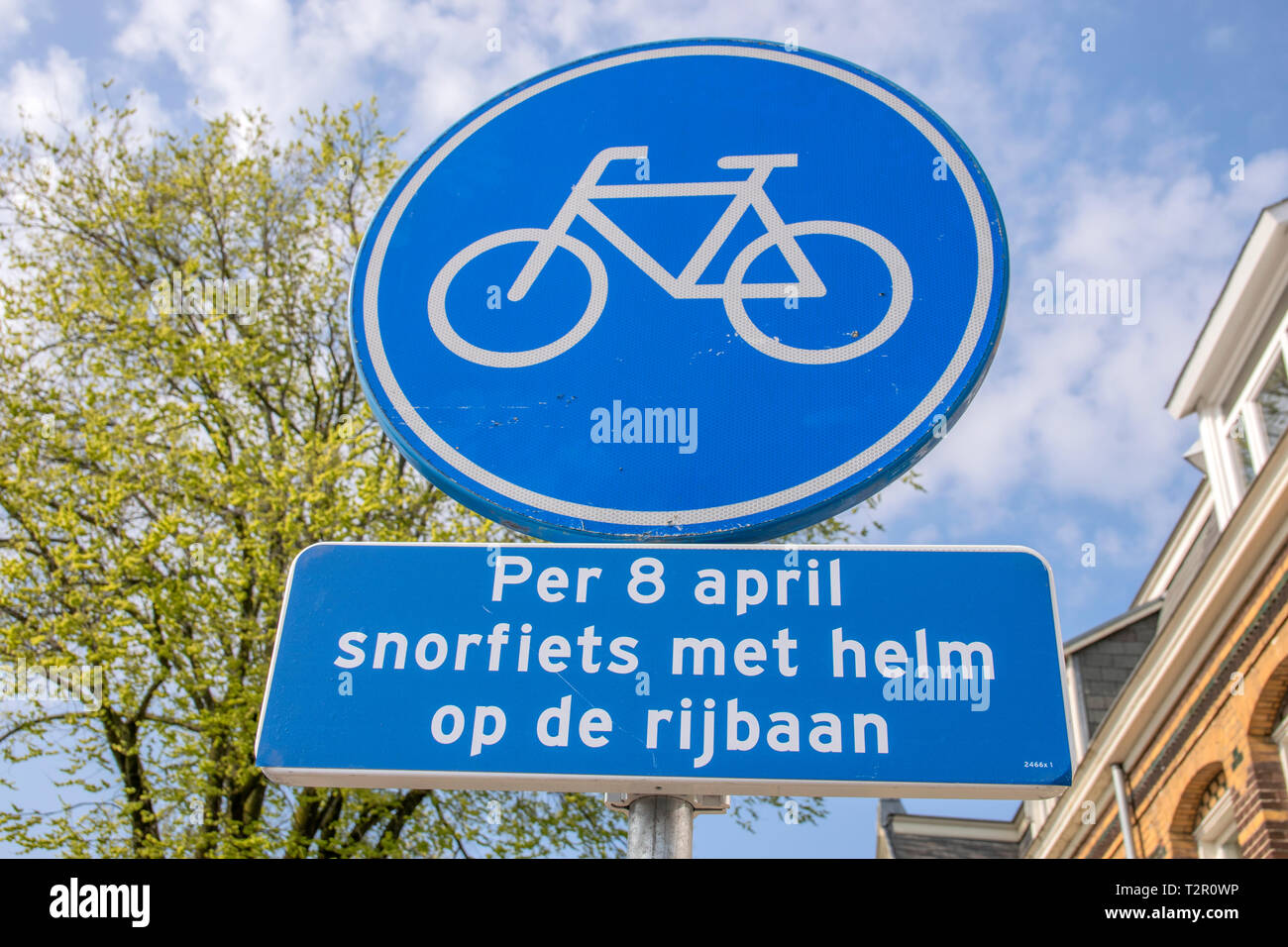 Sign Warning For The New Law For Mopeds At Amsterdam The Netherlands