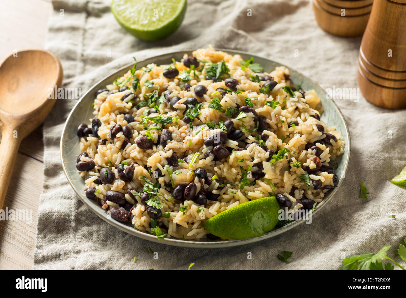 Homemade Mexican Black Beans and Rice with Cilantro Stock Photo Alamy
