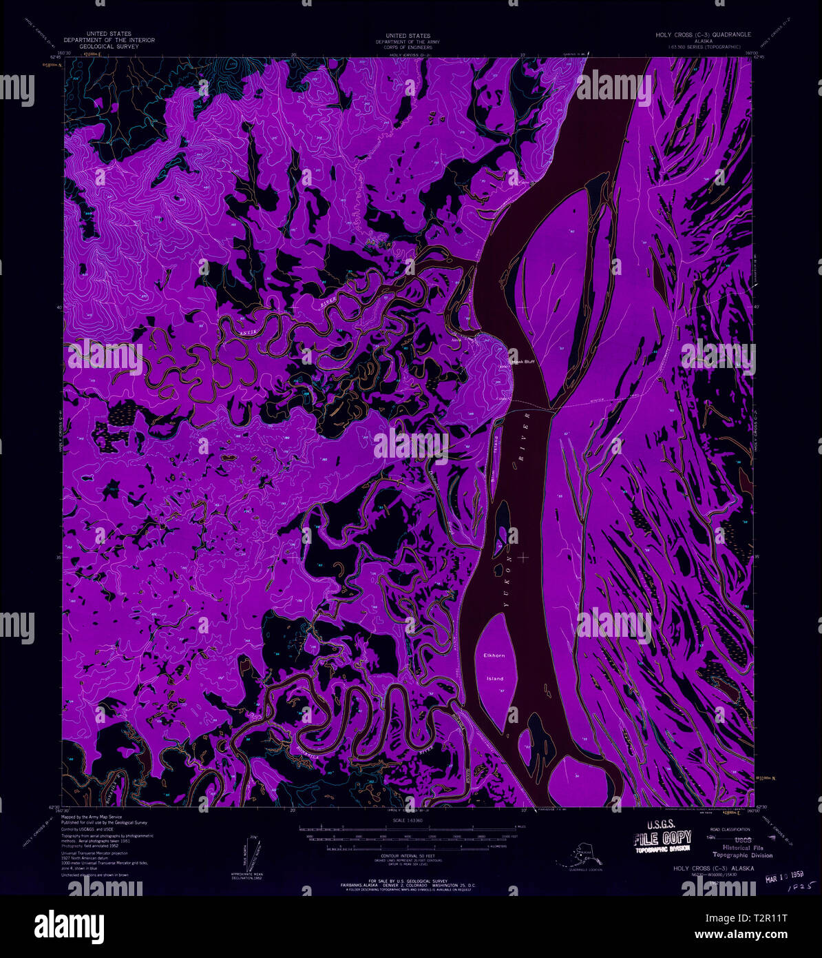USGS TOPO Map Alaska AK Holy Cross - Usgs Topo Map Alaska Ak Holy Cross C 3 356045 1952 63360 Inverted Restoration T2R11T