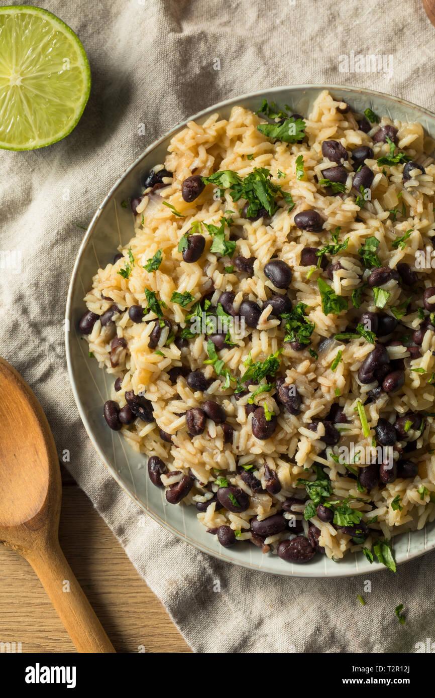 Homemade Mexican Black Beans and Rice with Cilantro Stock Photo Alamy
