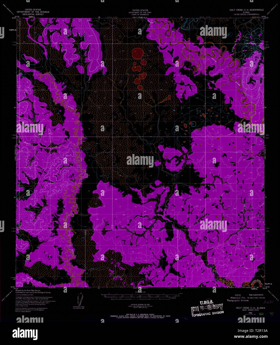 USGS TOPO Map Alaska AK Holy Cross - Usgs Topo Map Alaska Ak Holy Cross C 4 356048 1952 63360 Inverted Restoration T2R13A