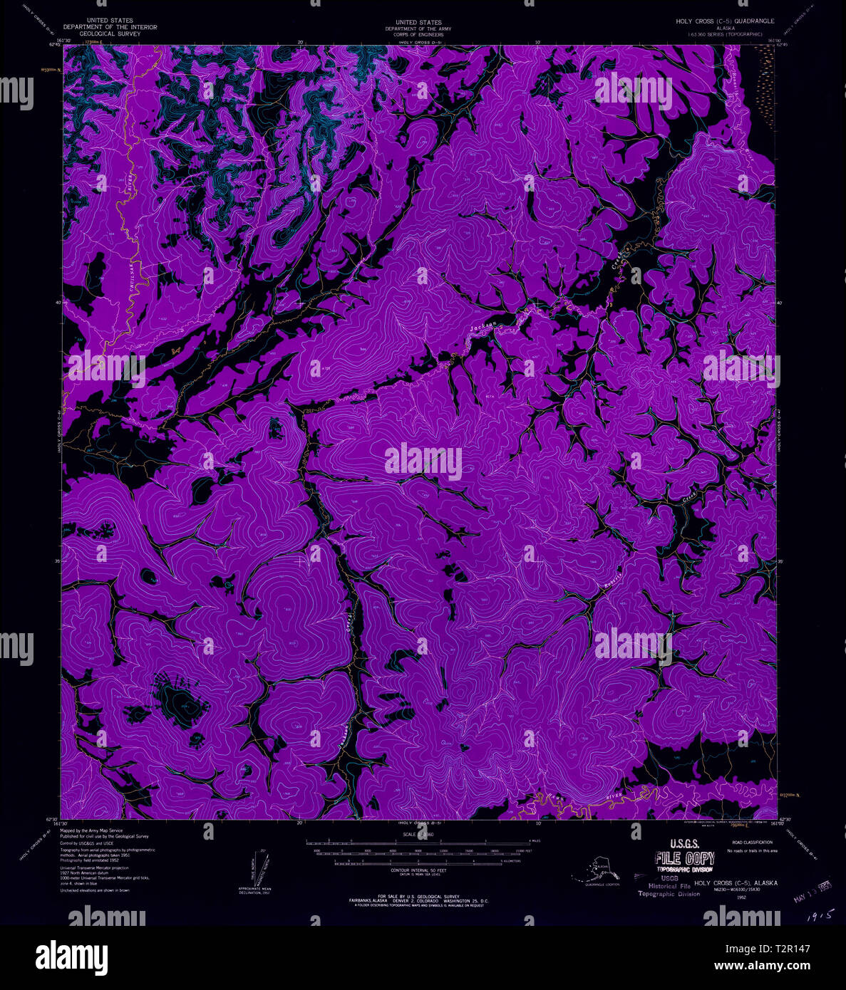 USGS TOPO Map Alaska AK Holy Cross - Usgs Topo Map Alaska Ak Holy Cross C 5 356049 1952 63360 Inverted Restoration T2R147