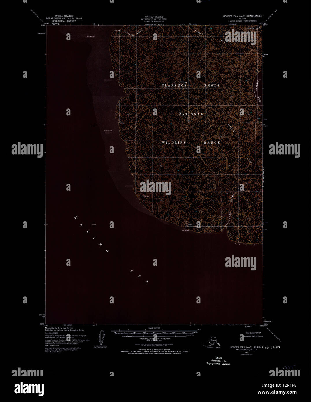USGS TOPO Map Alaska AK Hooper - Usgs Topo Map Alaska Ak Hooper Bay A 2 356071 1952 63360 Inverted Restoration T2R1P8 