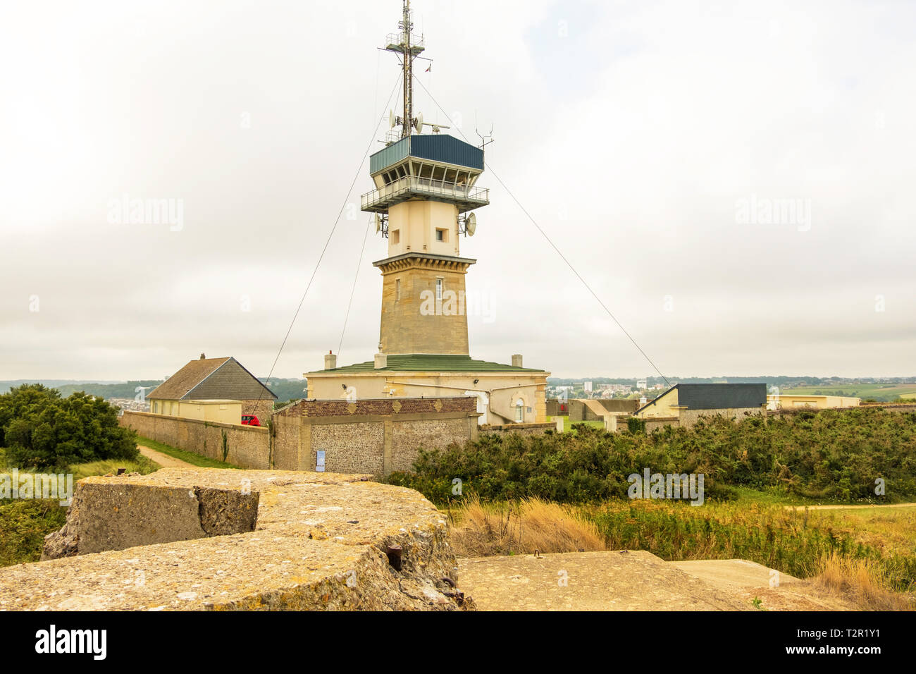 Fecamp, France - August 20, 2018: Semaphore on Cap Fagnet , now housing a navy observation point. Fecamp Normandy France Stock Photo