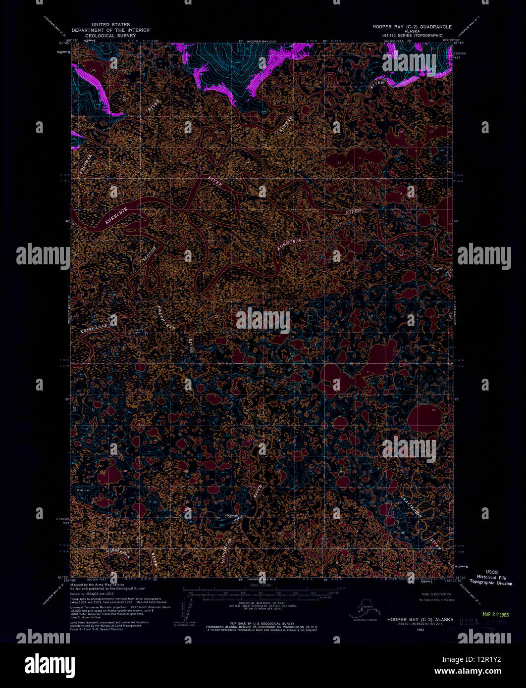 USGS TOPO Map Alaska AK Hooper - Usgs Topo Map Alaska Ak Hooper Bay C 2 356080 1953 63360 Inverted Restoration T2R1Y2 