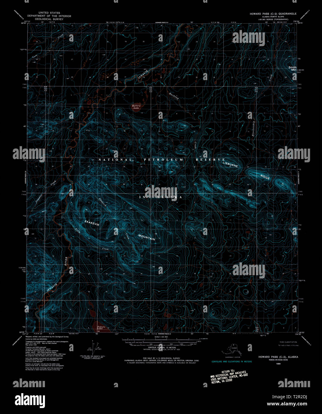 USGS TOPO Map Alaska AK Howard - Usgs Topo Map Alaska Ak Howard Pass C 2 356102 1984 63360 Inverted Restoration T2R2DJ