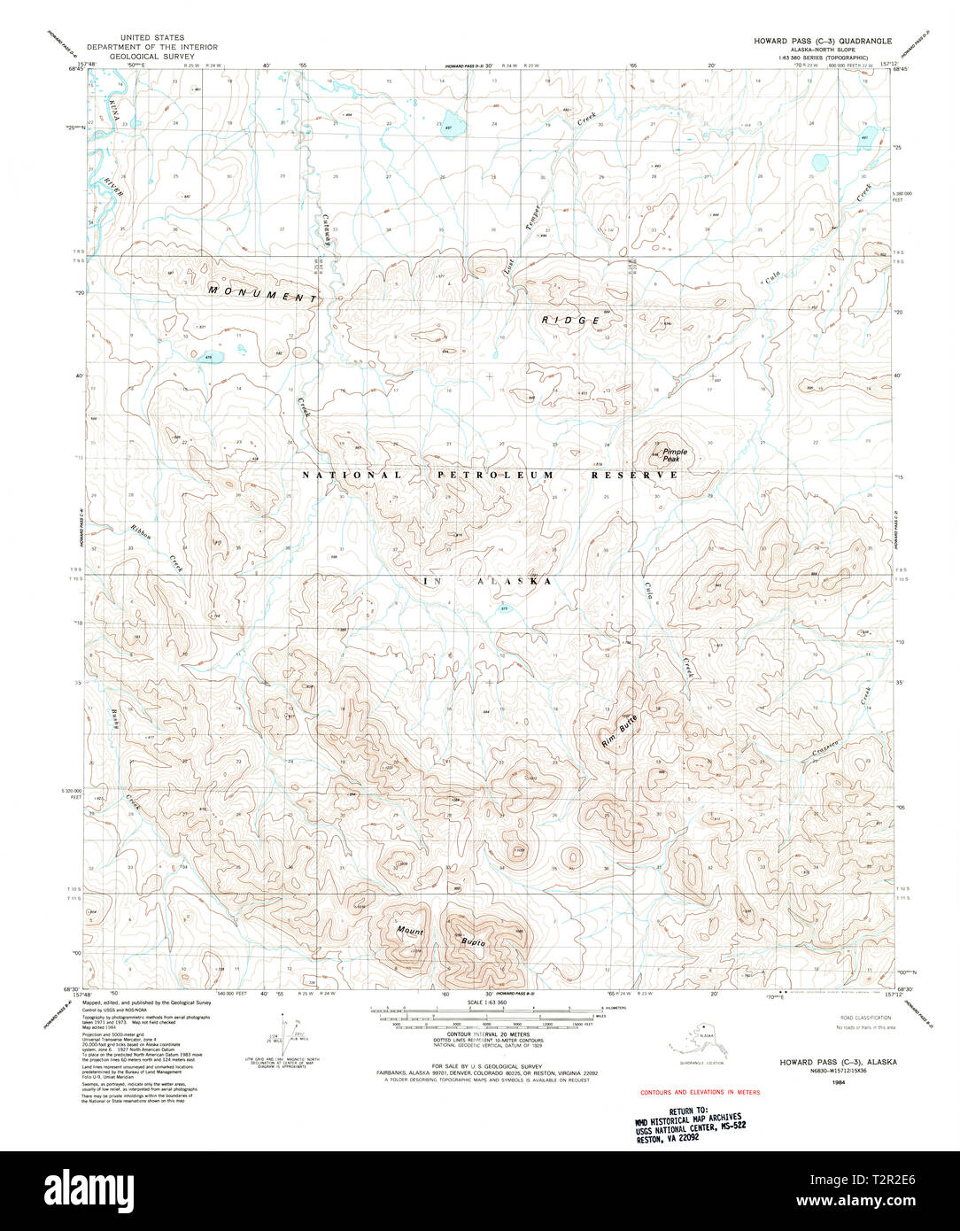 USGS TOPO Map Alaska AK Howard - Usgs Topo Map Alaska Ak Howard Pass C 3 356103 1984 63360 Restoration T2R2E6