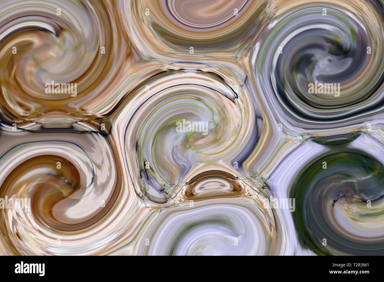 Post processed multicolored marble surface, uneven hexagon of striped curls, abstract background Stock Photo