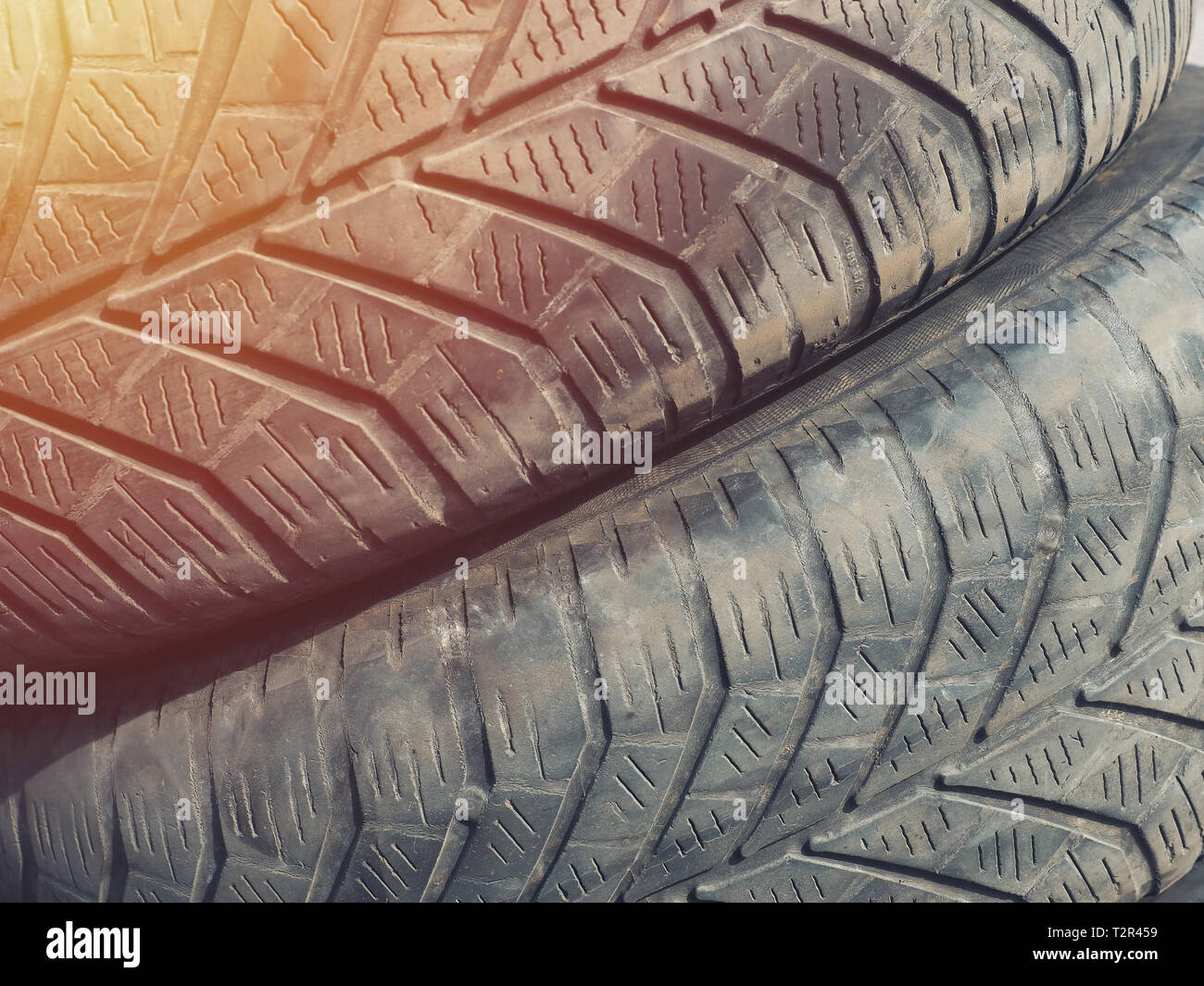 Car tire, close-up detail and maintenance of used tire Stock Photo
