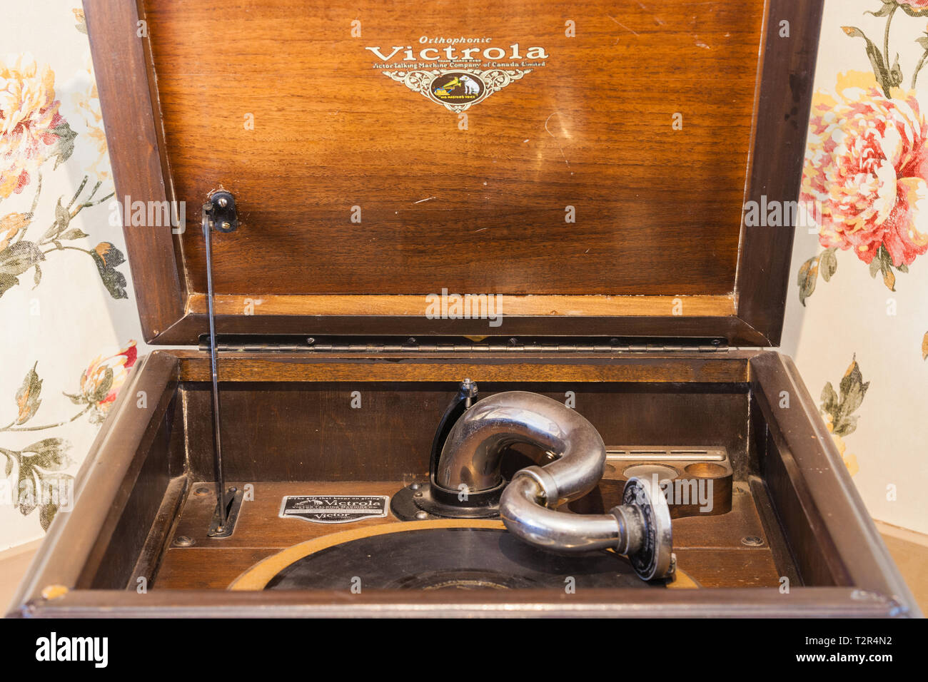 Antique Victrola record player Stock Photo