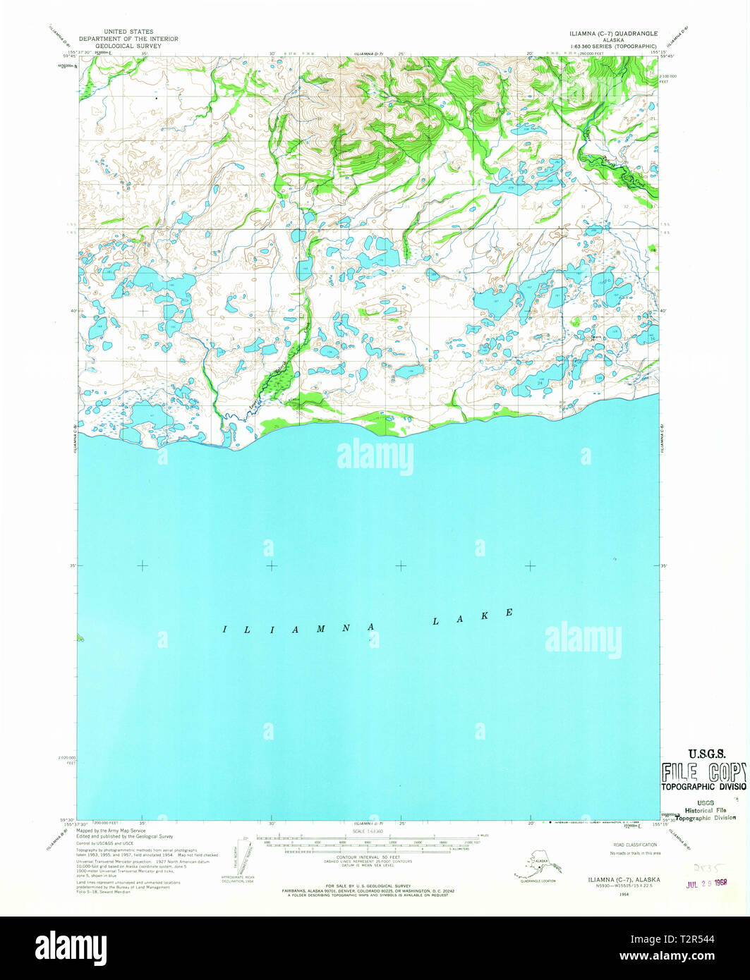 USGS TOPO Map Alaska AK Iliamna - Usgs Topo Map Alaska Ak Iliamna C 7 356274 1954 63360 Restoration T2R544