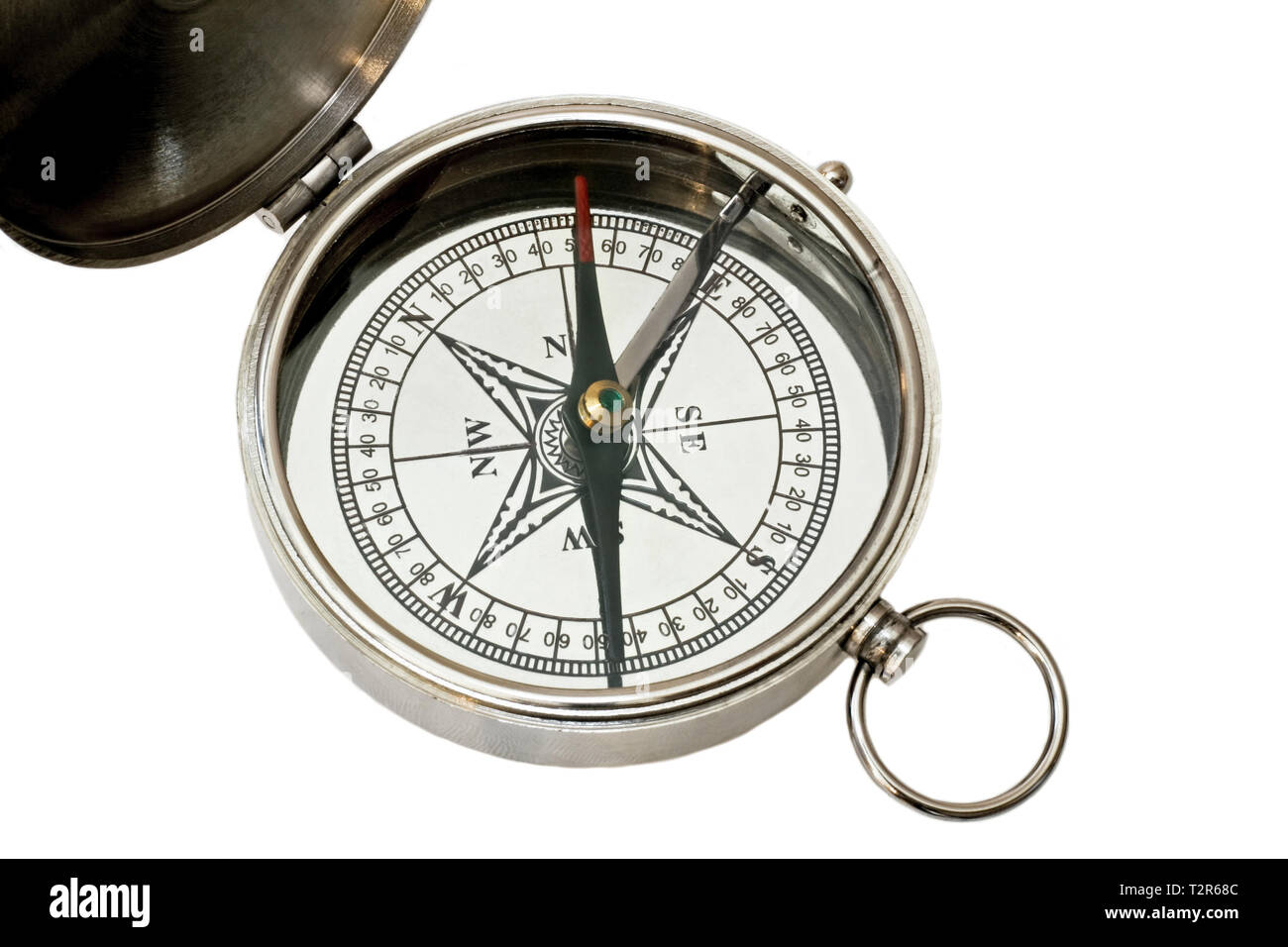 Analogue silver metal compass isolated on white Stock Photo Alamy