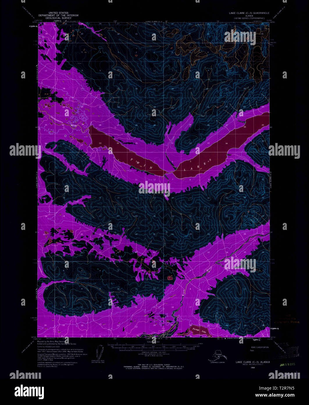 USGS TOPO Map Alaska AK Lake Clark - Usgs Topo Map Alaska Ak Lake Clark C 3 356982 1954 63360 Inverted Restoration T2R7N5