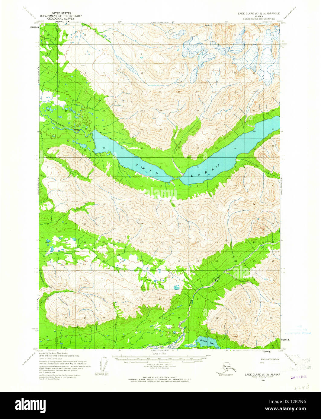 USGS TOPO Map Alaska AK Lake Clark - Usgs Topo Map Alaska Ak Lake Clark C 3 356982 1954 63360 Restoration T2R7N6