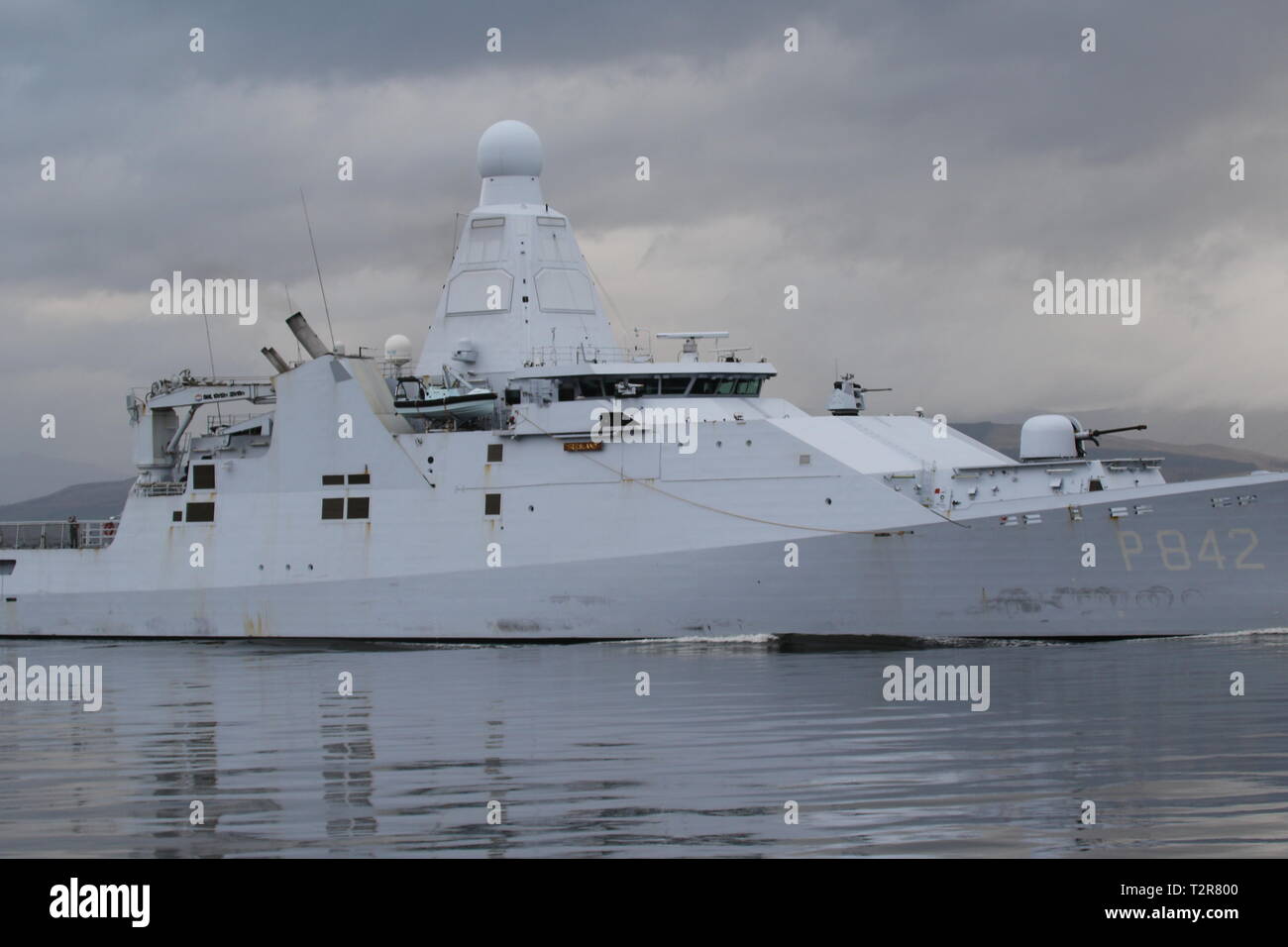 HNLMS Friesland (P842), a Holland-class offshore patrol vessel operated by the Royal Netherlands Navy, on her arrival for Exercise Joint Warrior 19-1. Stock Photo