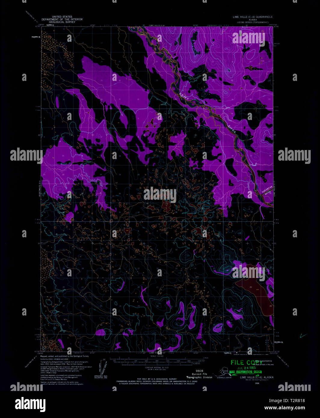 USGS TOPO Map Alaska AK Lime Hills - Usgs Topo Map Alaska Ak Lime Hills C 8 357054 1958 63360 Inverted Restoration T2R818