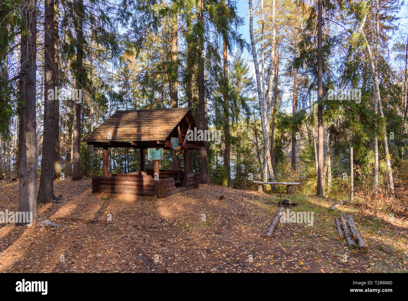 Small pavilion for a picnic in the woods Stock Photo