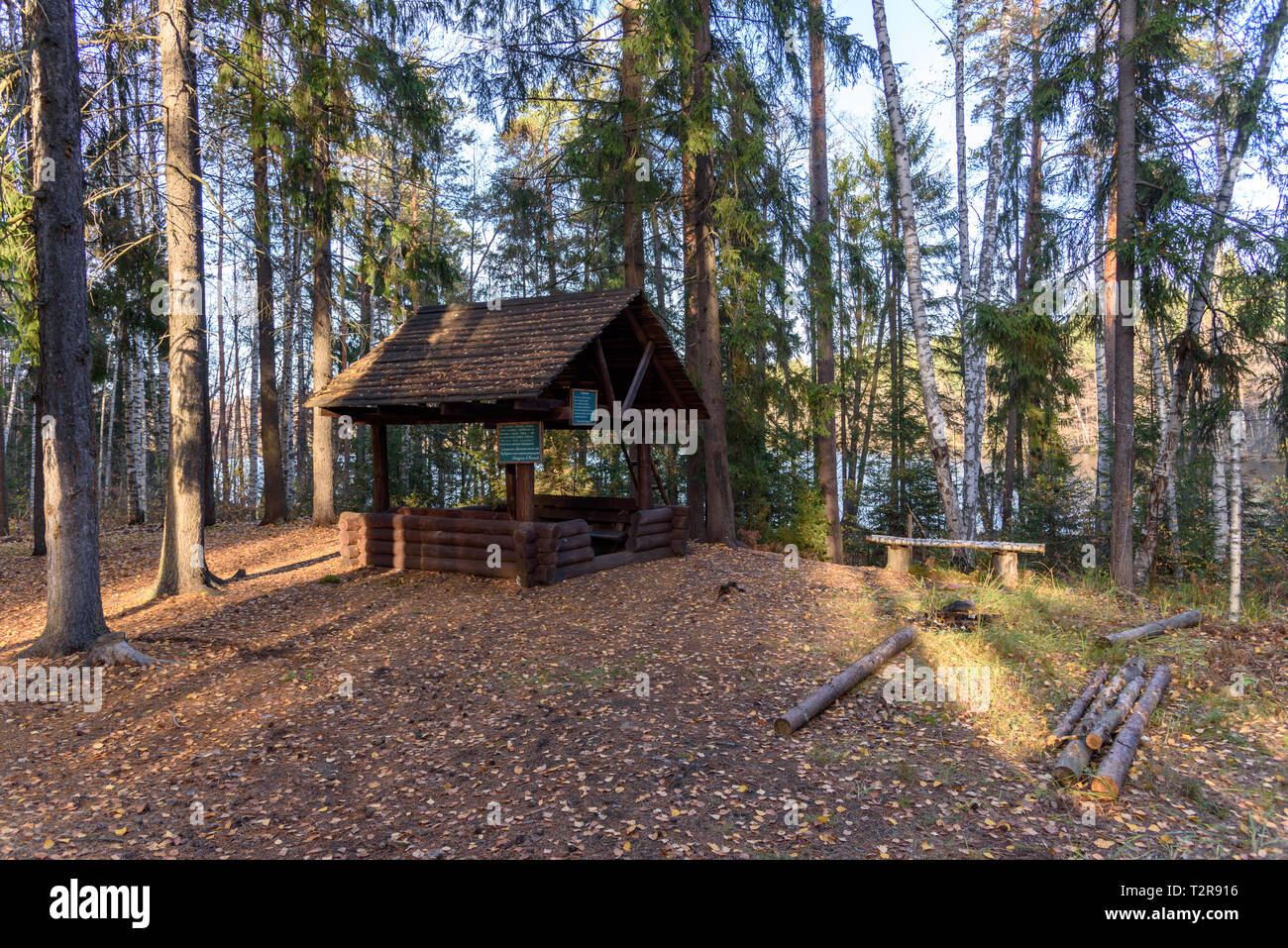 Small house in the woods on the edge Stock Photo