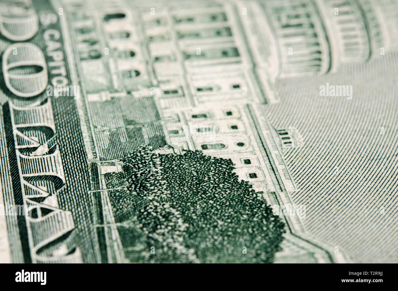 The United States Capitol on The reverse Fifty American Dollar bill Close-up. Stock Photo