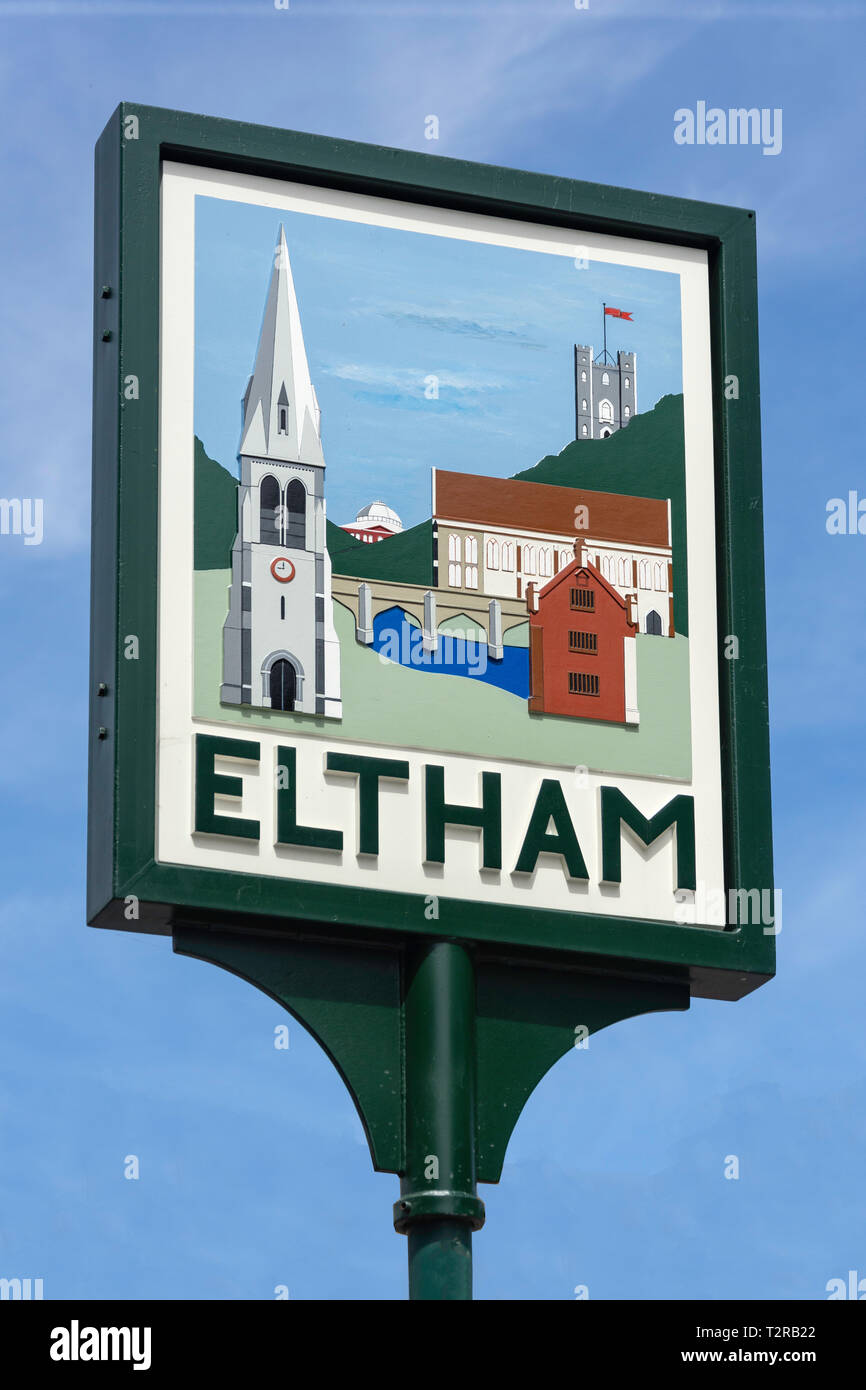 Village sign, Eltham, Royal Borough of Greenwich, Greater London, England, United Kingdom Stock Photo