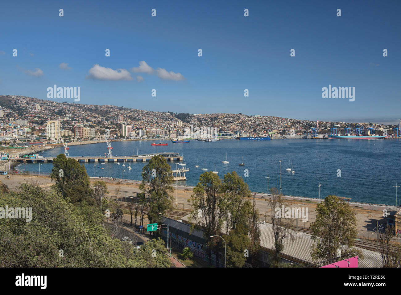 View of the city and bay, Valparaiso, Chile Stock Photo