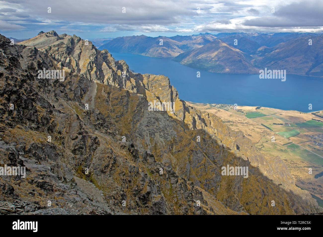 View from the Remarkables to Lake Wakatipu Stock Photo