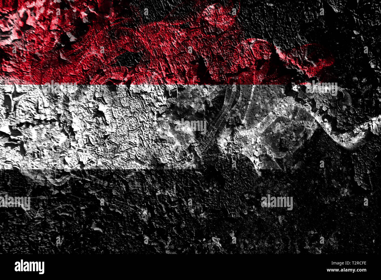 Yemen smoky mystical flag on the old dirty wall background Stock Photo ...