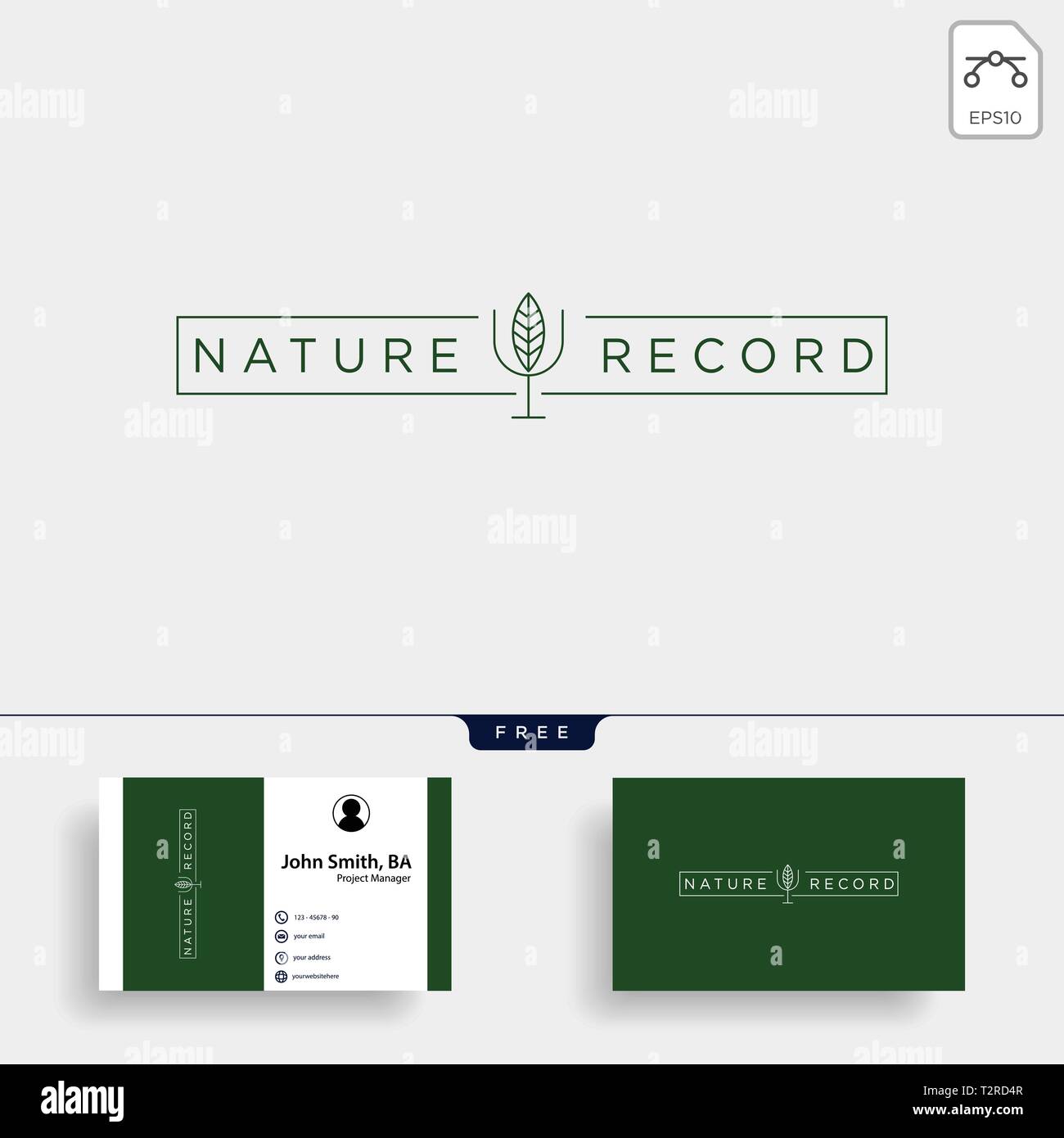 nature record leaf studio line badge simple logo template vector illustration icon element with business card Stock Vector