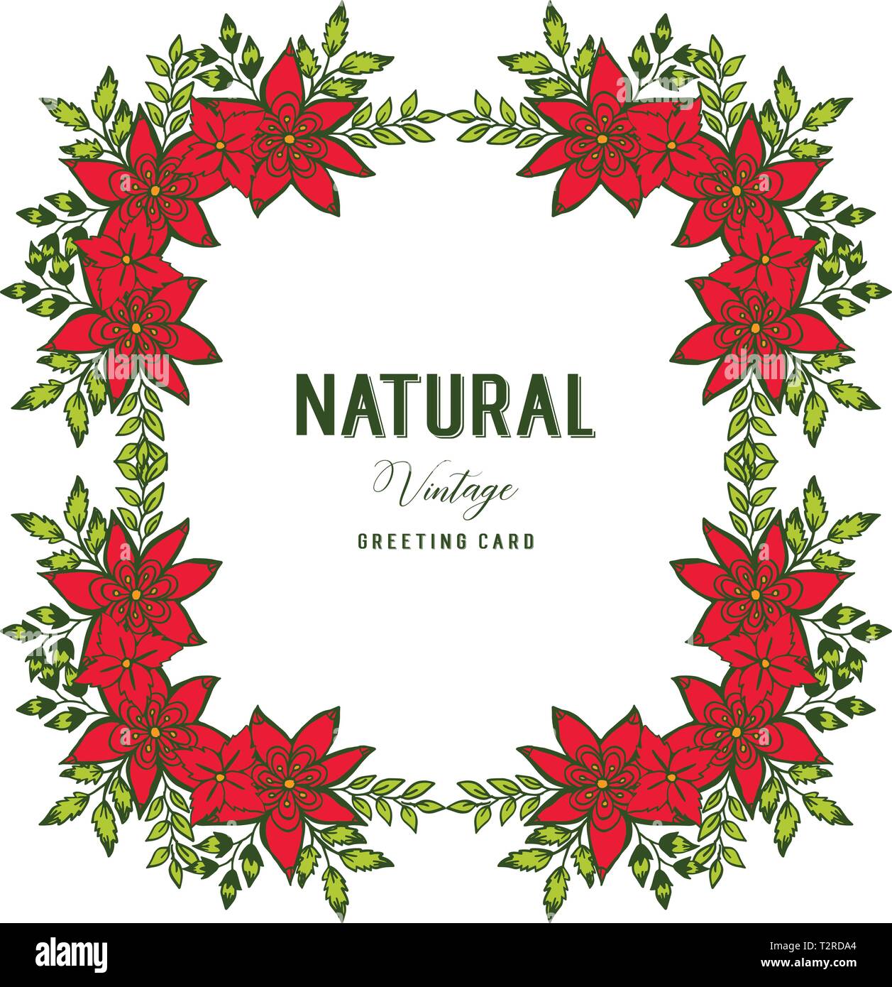 Vector illustration shape natural vintage with pattern red flower frame ...