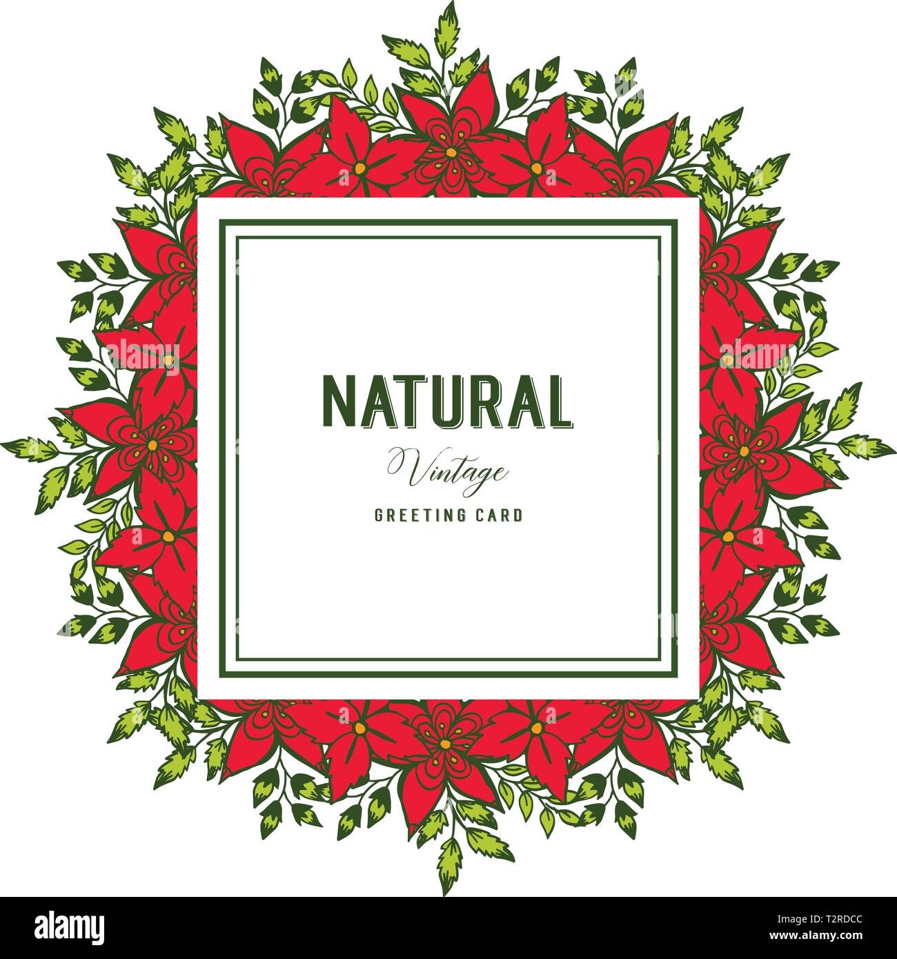 Vector illustration greeting card natural vintage with crowd red flower ...