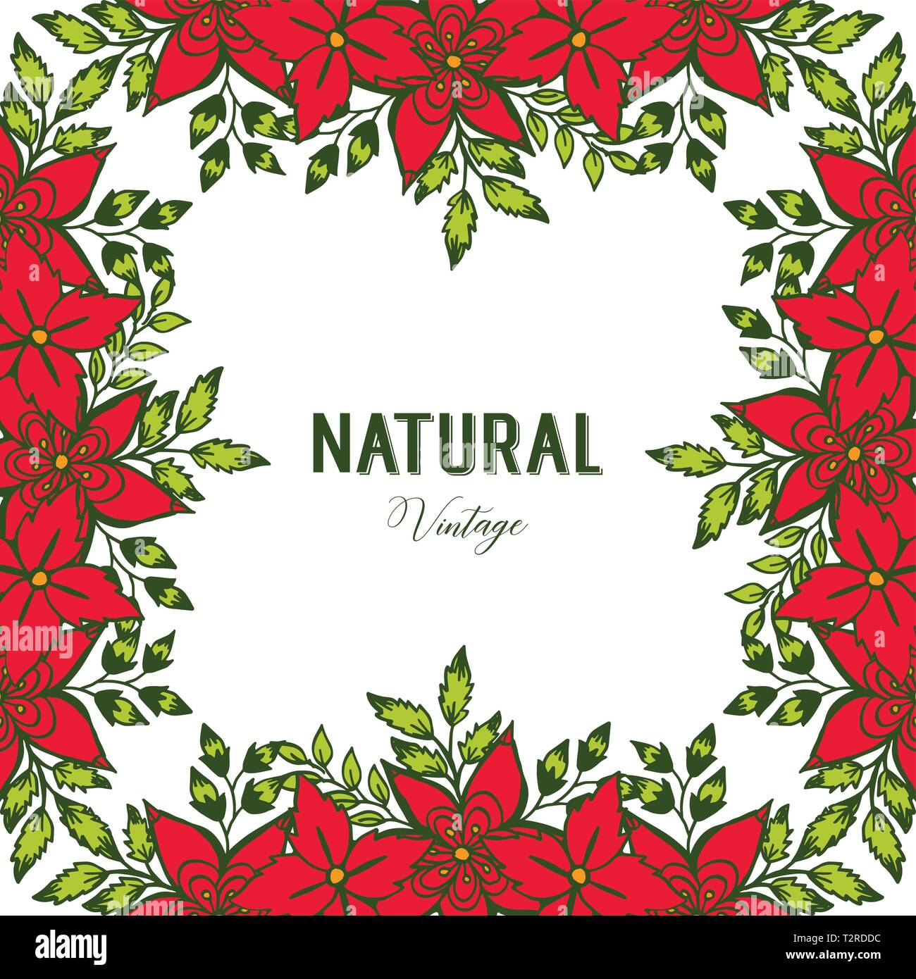 Vector illustration greeting card natural vintage with crowd red flower ...