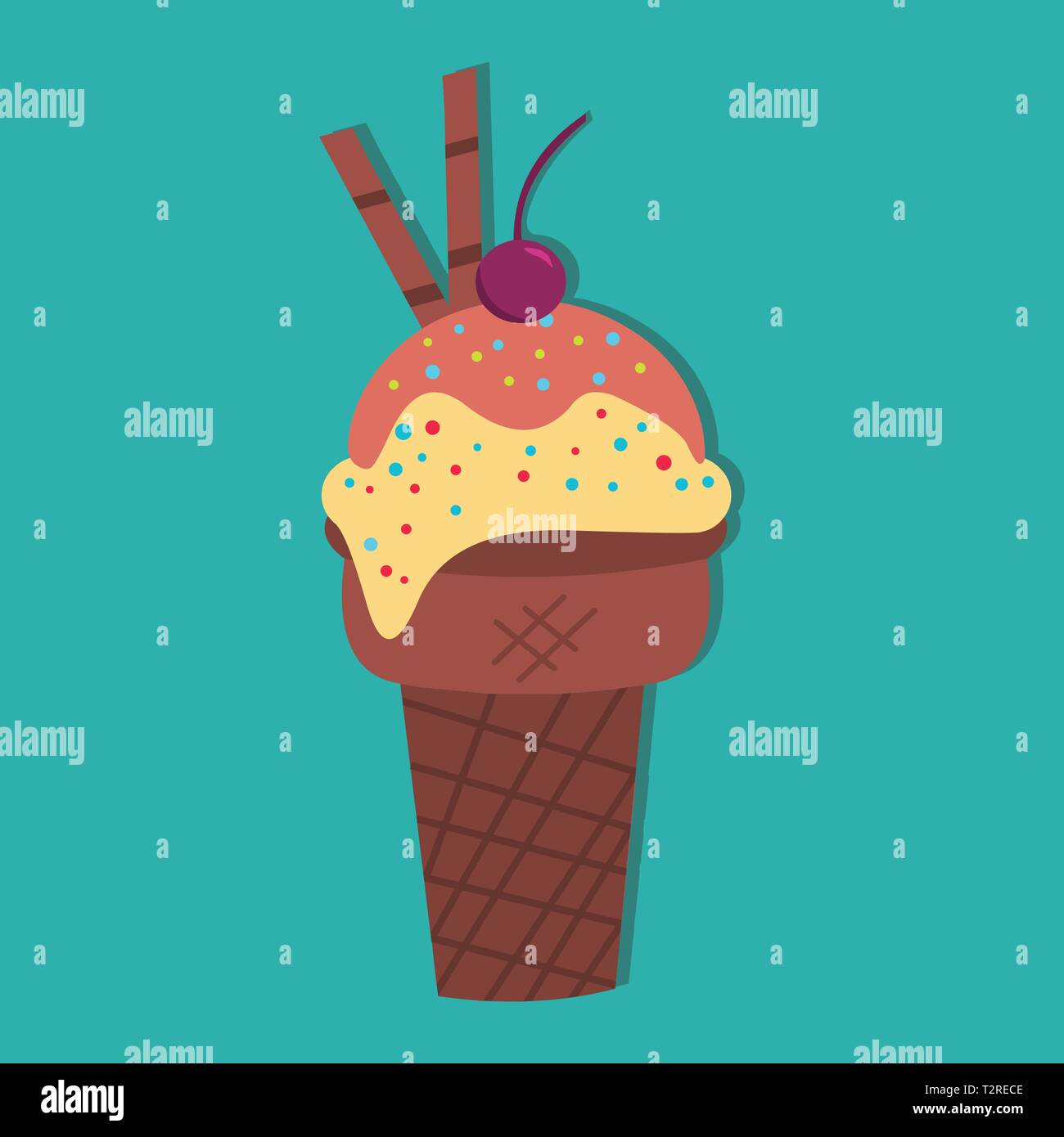 ice cream with chocolate waffle cone vector icon illustration Stock Vector