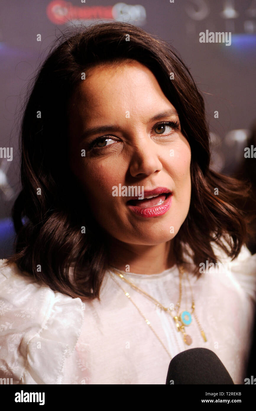 Actress Katie Holmes arrives at the STXfilms presentation red carpet for CinemaCon's 'The State Of The Industry: Past, Present and Future' at The Colosseum at Caesars Palace on April 2, 2019 in Las Vegas, Nevada. Stock Photo