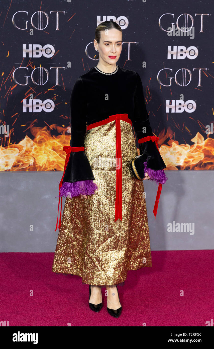 New York, NY - April 3, 2019: Sarah Paulson wearing dress by Gucci attends  HBO Game of Thrones final season premiere at Radion City Music Hall Stock  Photo - Alamy