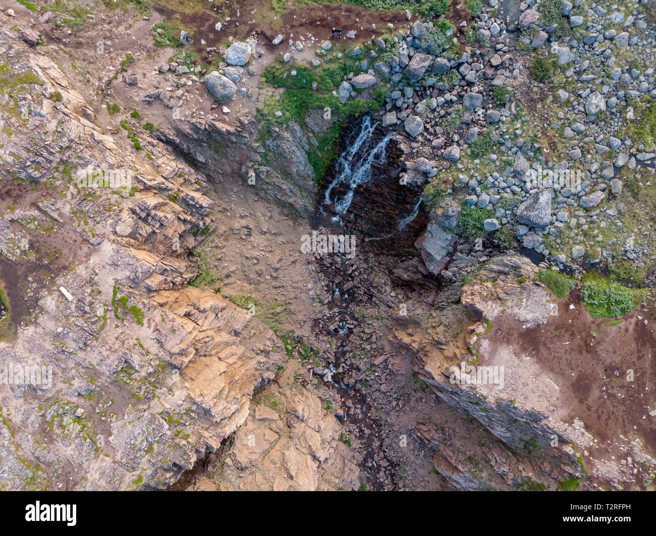 Mountain Waterfall with Drone Stock Photo