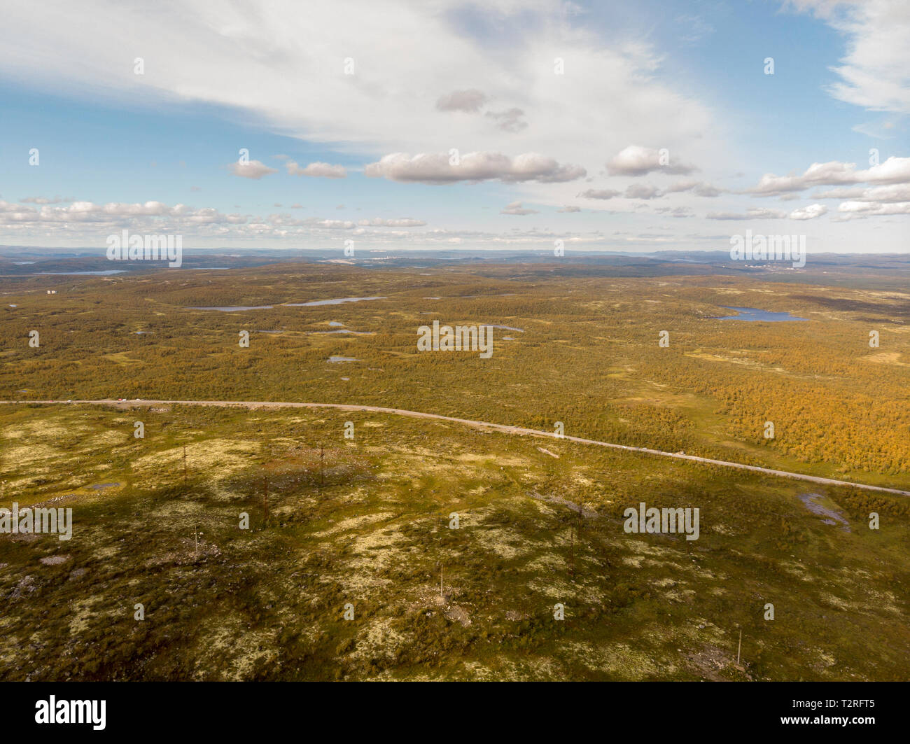 View of the tundra from the air with the drone Stock Photo