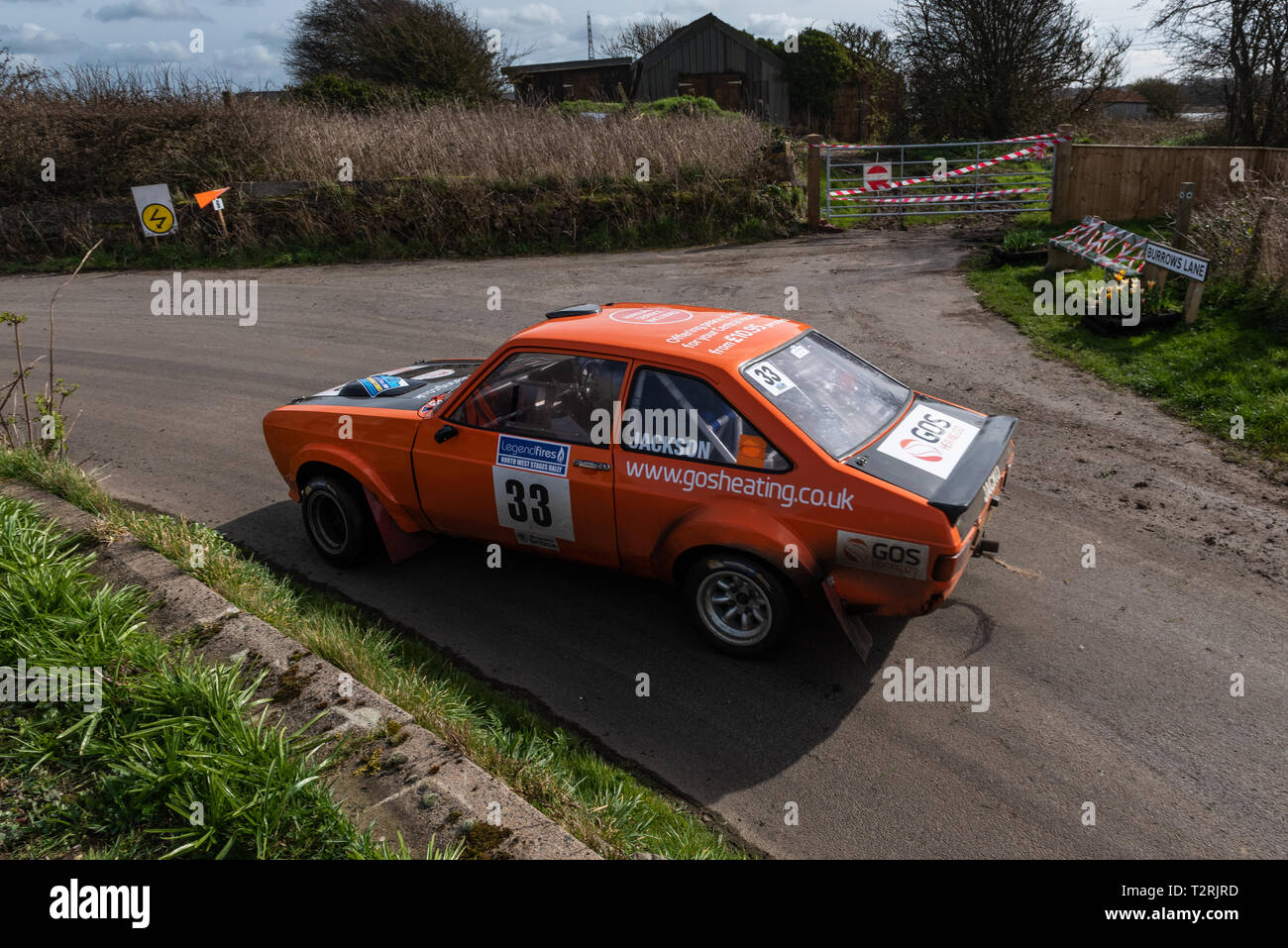 Peter Jackson driving a Ford Escort Mk2 to 18th overall in The 2019 Legend Fires North West Stages Rally Stock Photo