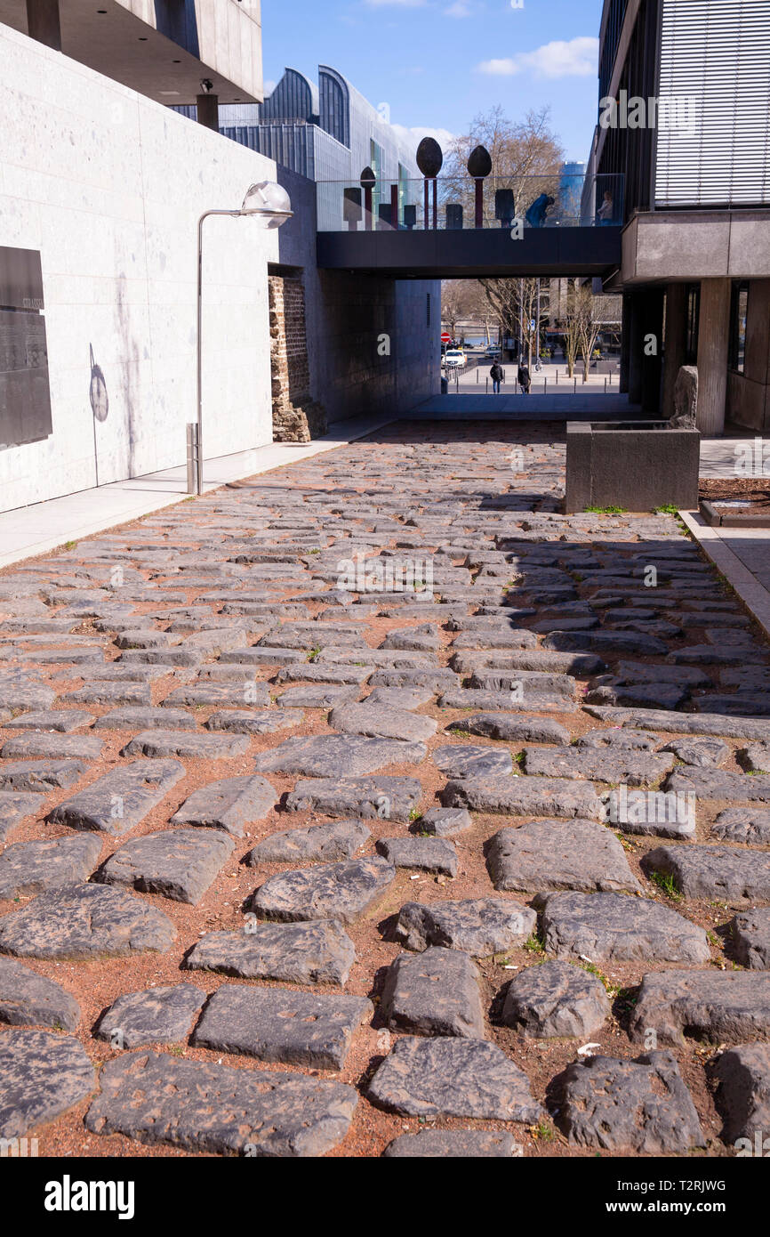 Germany, Cologne, old Roman harbor street near the cathedral.  Deutschland, Koeln, alte roemische Hafenstrasse nahe Dom. Stock Photo