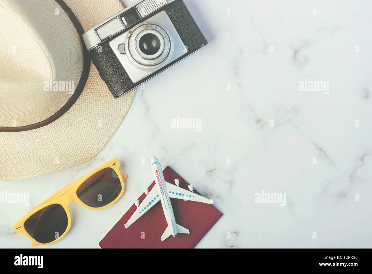 traveler accessories on the marble stone Stock Photo