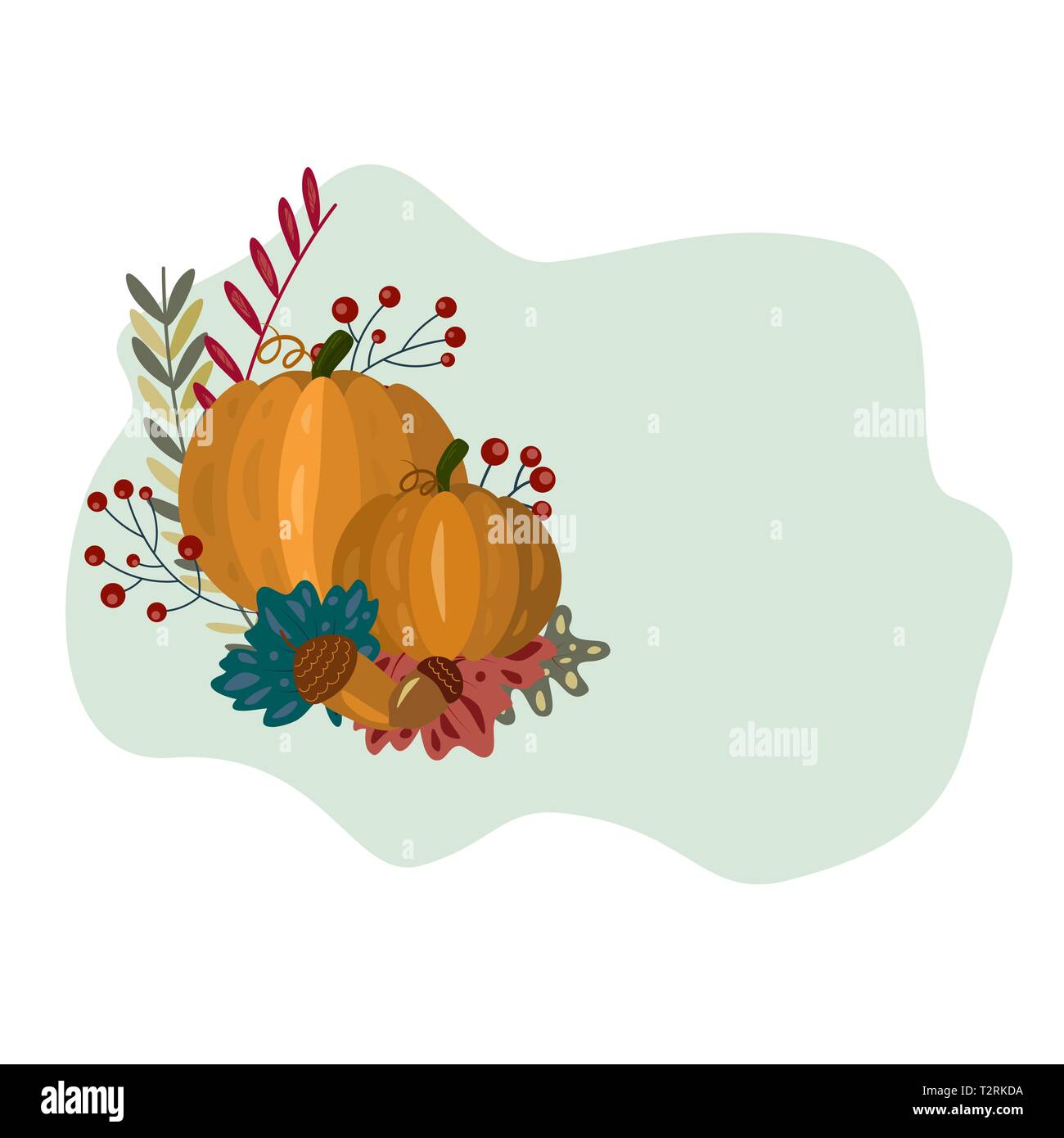 Autumn vector background with cute pumpkin, foliage, acorns . vector ...