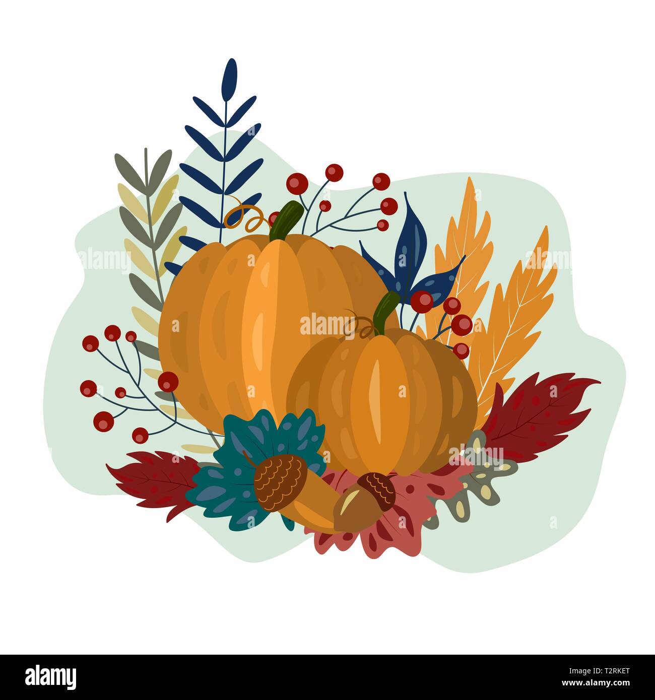 Autumn vector background with cute pumpkin, foliage, acorns . vector ...