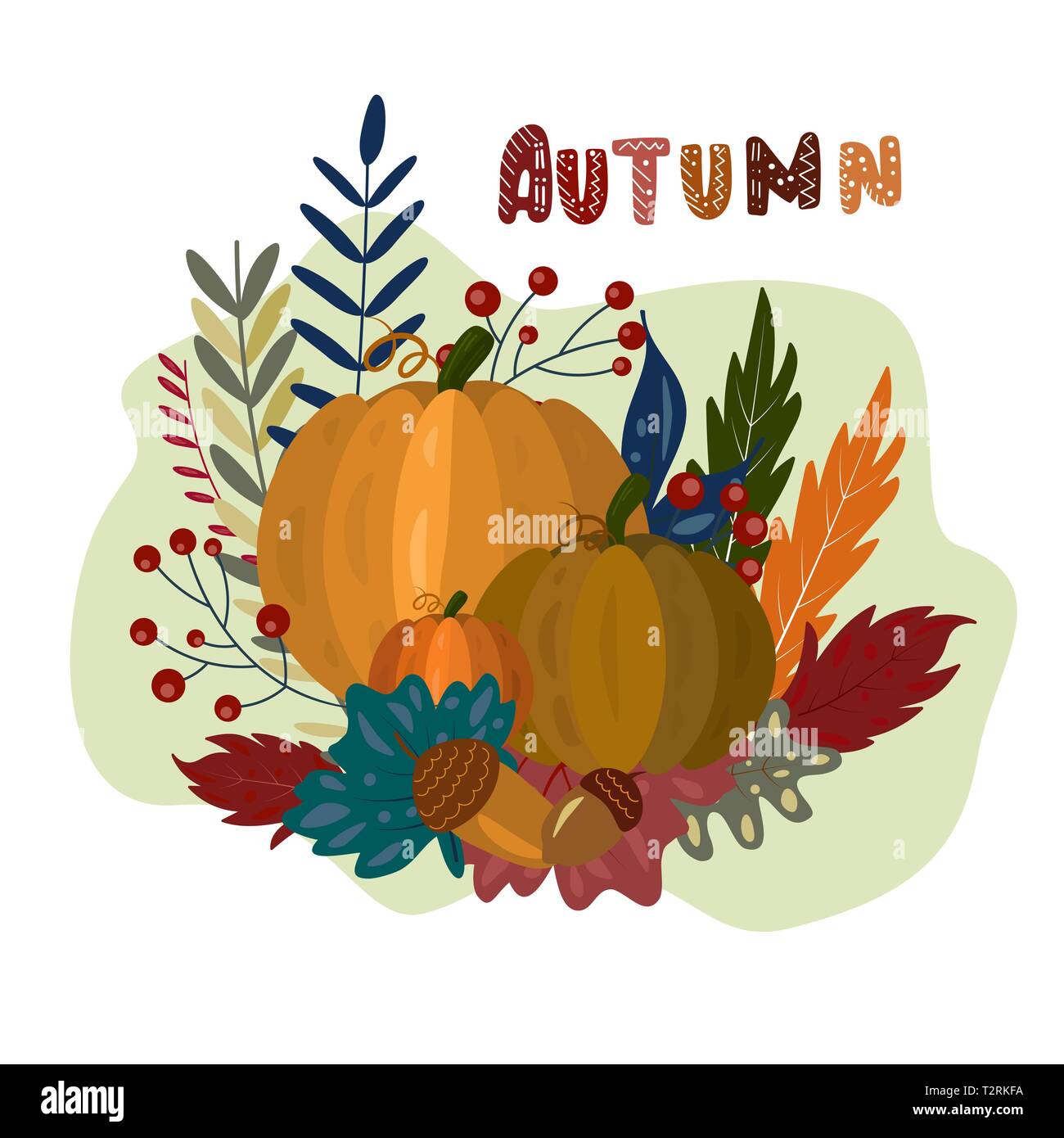 Autumn background with cute lettering ,pumpkin, foliage. vector ...
