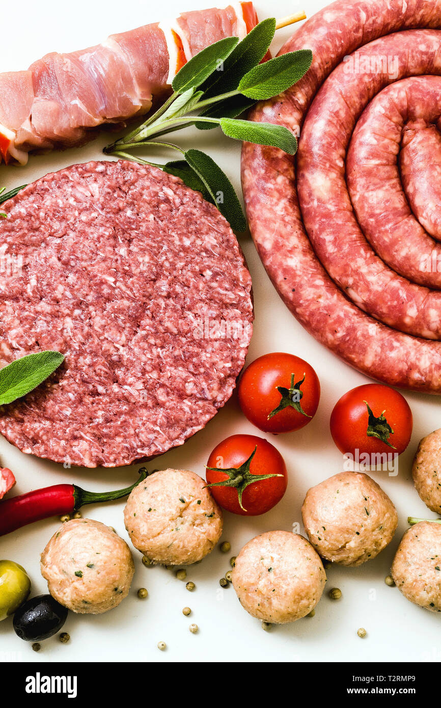 Homemade Italian sausage with other meats, ready to be cooked on the