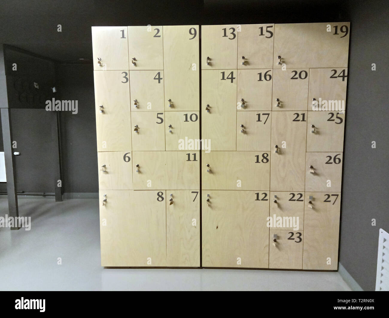 Lockers for storage in a modern museum. Stock Photo
