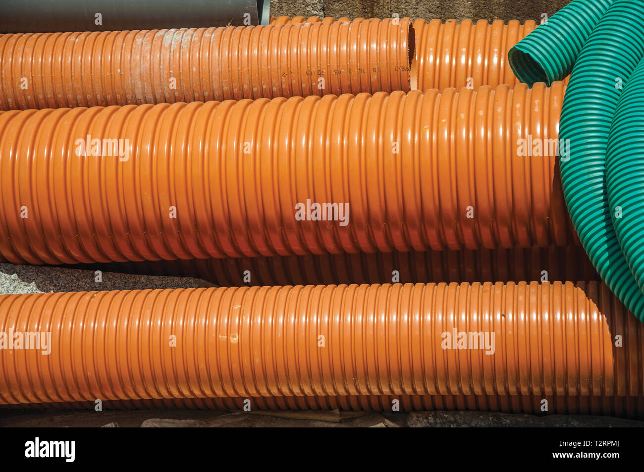 Colorful Plastic Pipes For Electrical Wiring Or Cables On A Construction Site At Avila With An Imposing Wall Around The Gothic City Center In Spain Stock Photo Alamy