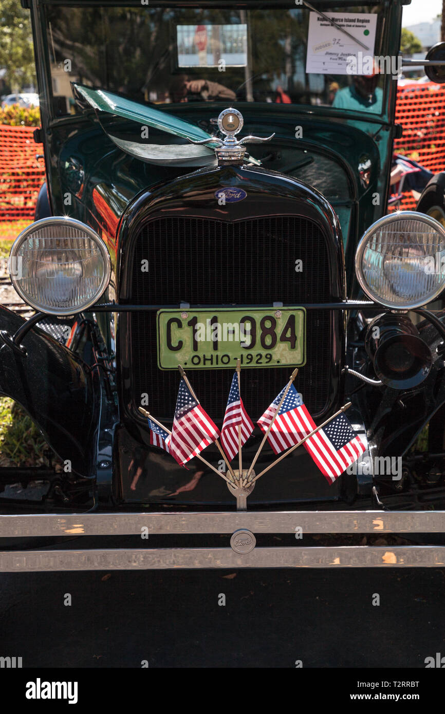 Naples, Florida, USA – March 23,2019: Black 1929 Ford Pickup at the 32nd Annual Naples Depot Classic Car Show in Naples, Florida. Editorial only. Stock Photo