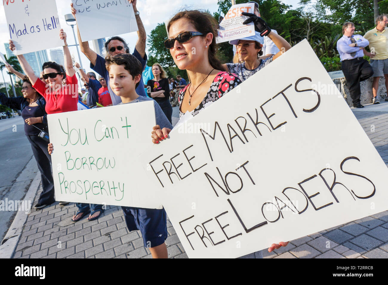 Miami Florida,Biscayne Boulevard,TEA tax party,protest,anti,government,Republican Party,right,sign,protester,free speech,opinion,dissent,woman female Stock Photo